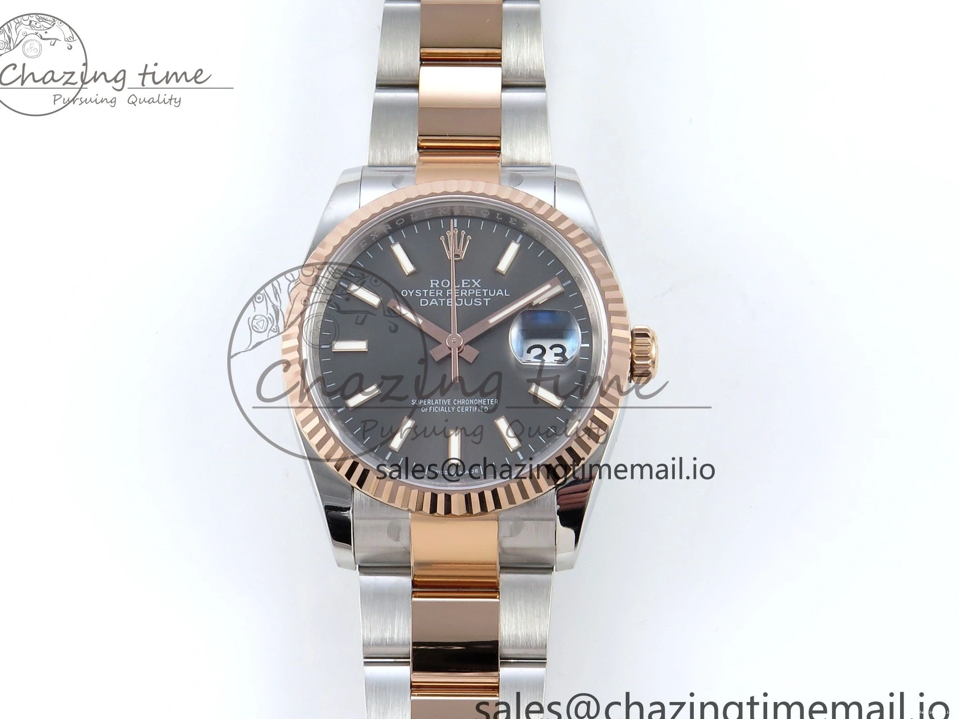 1222 TechFriendly DateJust 36 126231 EWEF Best Edition Gray Stick Dial on SS RG Oyster Bracelet A 661